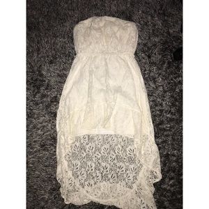 Strapless cream lace dress